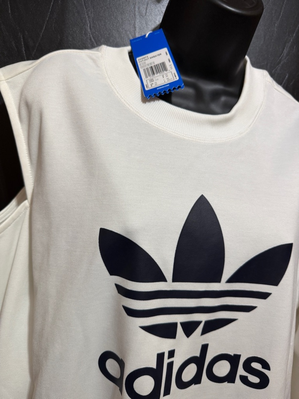 adidas White Sleeveless Sweatshirt with Black Trefoil - Picture 3 of 5